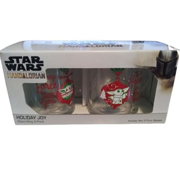 Star Wars The Mandalorian Grogu Glass Mug Set Christmas Holiday 17.5 Oz Disney - Picture 1 of 3